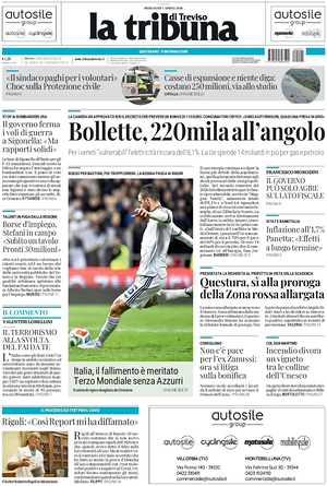 Prima pagina La Tribuna di Treviso di oggi - Quotidiano regionale