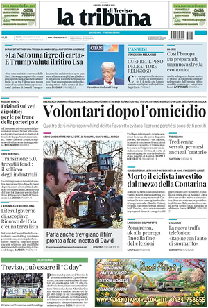 Prima pagina La Tribuna di Treviso di oggi - Quotidiano regionale