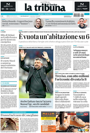 Prima pagina La Tribuna di Treviso di oggi - Quotidiano regionale