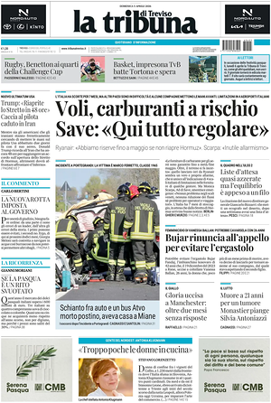 Prima pagina La Tribuna di Treviso di oggi - Quotidiano regionale