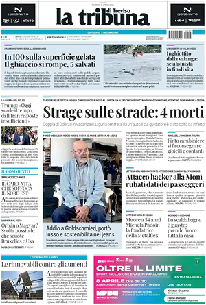 Prima pagina La Tribuna di Treviso di oggi - Quotidiano regionale