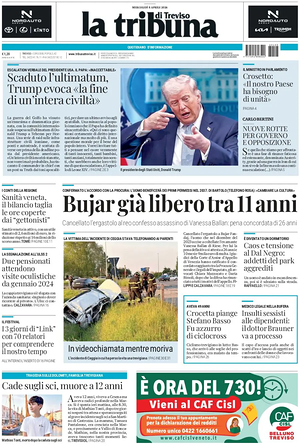 Prima pagina La Tribuna di Treviso di oggi - Quotidiano regionale