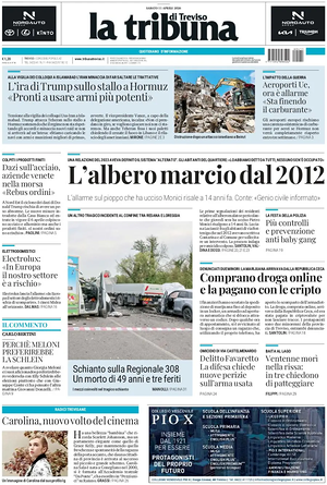 Prima pagina La Tribuna di Treviso di oggi - Quotidiano regionale