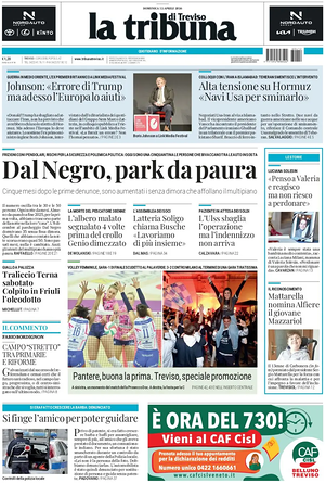 Prima pagina La Tribuna di Treviso di oggi - Quotidiano regionale