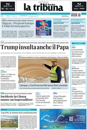 Prima pagina La Tribuna di Treviso di oggi - Quotidiano regionale