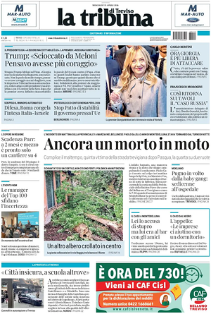 Prima pagina La Tribuna di Treviso di oggi - Quotidiano regionale