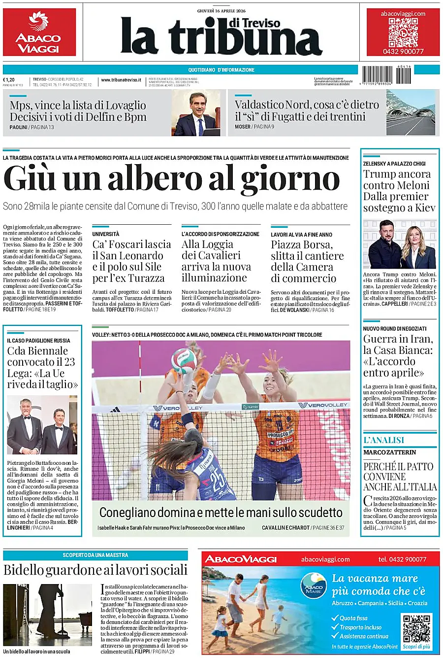 Prima pagina La Tribuna di Treviso di oggi - Edicola 16 Aprile 2026
