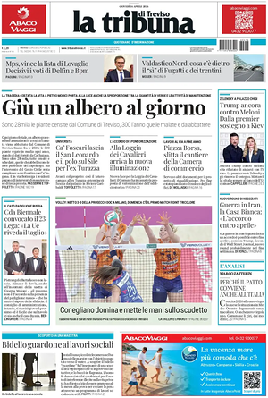 Prima pagina La Tribuna di Treviso di oggi - Quotidiano regionale