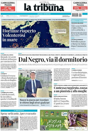 Prima pagina La Tribuna di Treviso di oggi - Quotidiano regionale