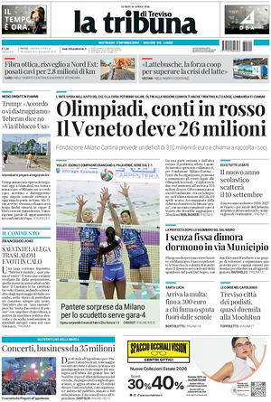 Prima pagina La Tribuna di Treviso di oggi - Quotidiano regionale