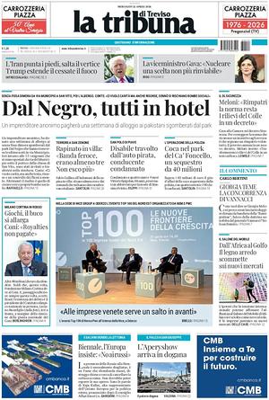 Prima pagina La Tribuna di Treviso di oggi - Quotidiano regionale