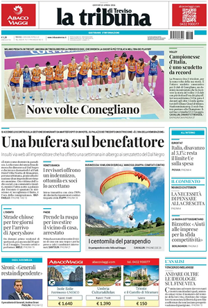 Prima pagina La Tribuna di Treviso di oggi - Quotidiano regionale