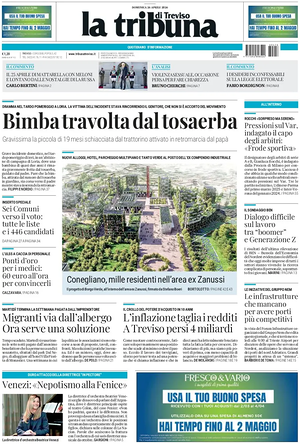 Prima pagina La Tribuna di Treviso di oggi - Quotidiano regionale