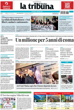 Prima pagina La Tribuna di Treviso di oggi - Quotidiano regionale