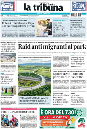 Prima pagina La Tribuna di Treviso di oggi - Quotidiano regionale