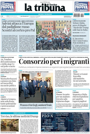 Prima pagina La Tribuna di Treviso di oggi - Quotidiano regionale