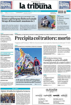 Prima pagina La Tribuna di Treviso di oggi - Quotidiano regionale