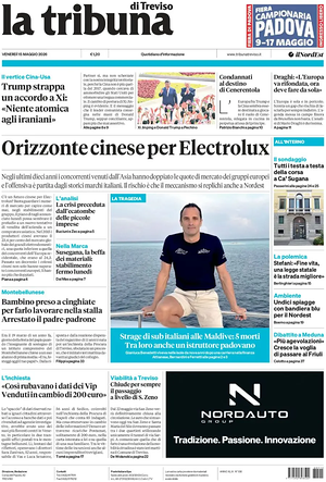 Prima pagina La Tribuna di Treviso di oggi - Quotidiano regionale