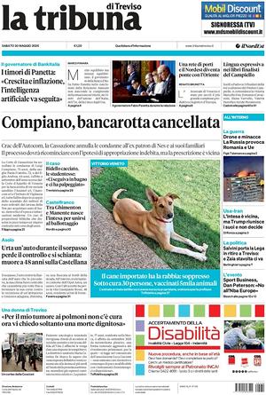 Prima pagina La Tribuna di Treviso di oggi - Quotidiano regionale