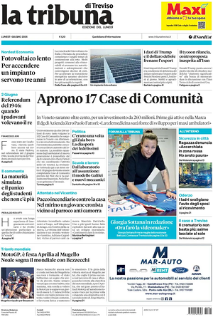 Prima pagina La Tribuna di Treviso di oggi - Quotidiano regionale
