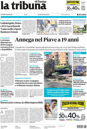 Prima pagina La Tribuna di Treviso di oggi - Quotidiano regionale