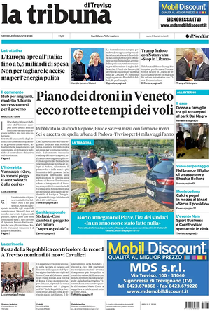 Prima pagina La Tribuna di Treviso di oggi - Quotidiano regionale