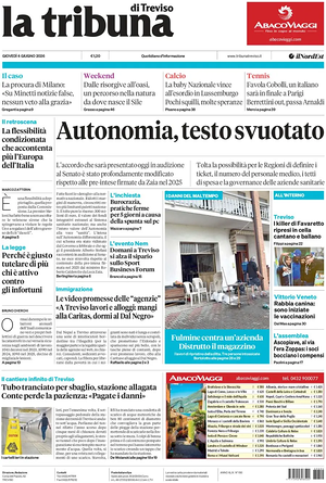 Prima pagina La Tribuna di Treviso di oggi - Quotidiano regionale