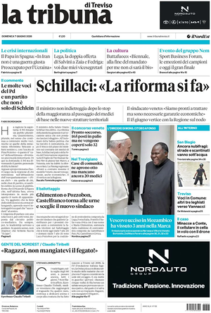Prima pagina La Tribuna di Treviso di oggi - Quotidiano regionale