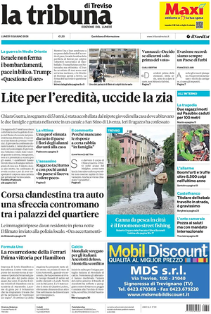 Prima pagina La Tribuna di Treviso di oggi - Quotidiano regionale
