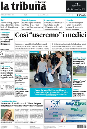 Prima pagina La Tribuna di Treviso di oggi - Quotidiano regionale