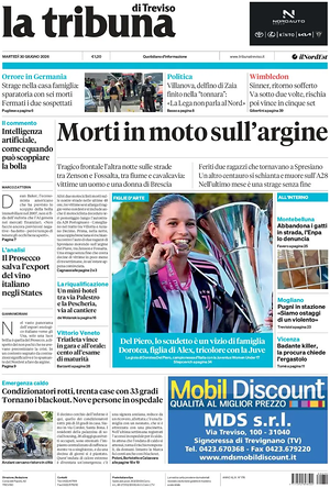 Prima pagina La Tribuna di Treviso di oggi - Quotidiano regionale