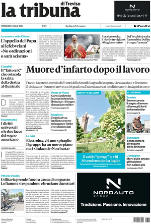 Prima pagina La Tribuna di Treviso di oggi - Quotidiano regionale