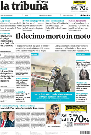 Prima pagina La Tribuna di Treviso di oggi - Quotidiano regionale
