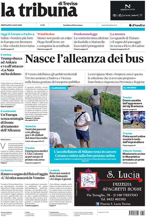Prima pagina La Tribuna di Treviso di oggi - Quotidiano regionale