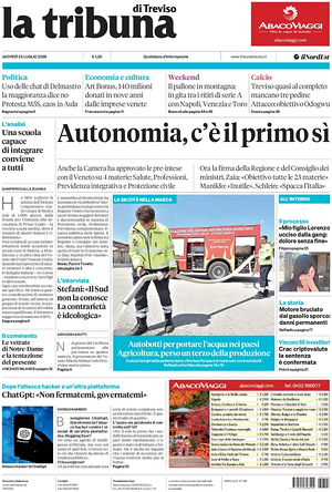 Prima pagina La Tribuna di Treviso di oggi - Quotidiano regionale