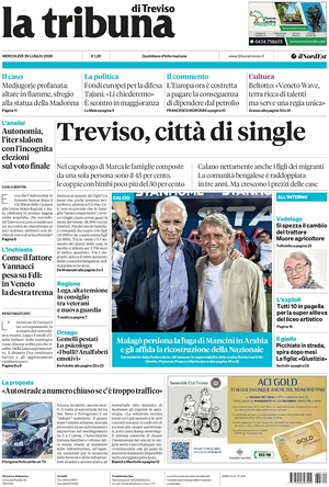 Prima pagina La Tribuna di Treviso di oggi - Quotidiano regionale