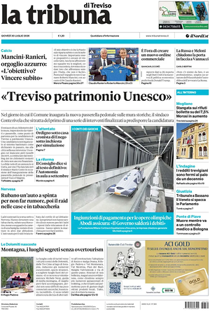 Prima pagina La Tribuna di Treviso di oggi - Quotidiano regionale