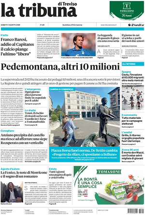 Prima pagina La Tribuna di Treviso di oggi - Quotidiano regionale