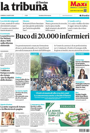 Prima pagina La Tribuna di Treviso di oggi - Quotidiano regionale