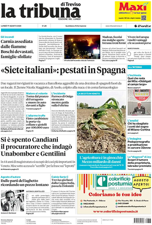 Prima pagina La Tribuna di Treviso di oggi - Quotidiano regionale