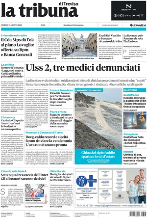 Prima pagina La Tribuna di Treviso di oggi - Quotidiano regionale