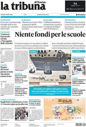 Prima pagina La Tribuna di Treviso di oggi - Quotidiano regionale
