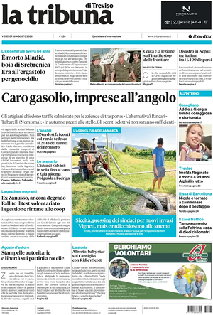 Prima pagina La Tribuna di Treviso di oggi - Quotidiano regionale