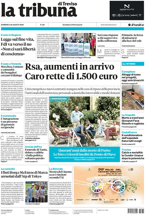 Prima pagina La Tribuna di Treviso di oggi - Quotidiano regionale