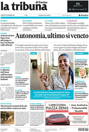 Prima pagina La Tribuna di Treviso di oggi - Quotidiano regionale