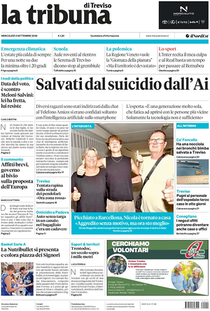 Prima pagina La Tribuna di Treviso di oggi - Quotidiano regionale