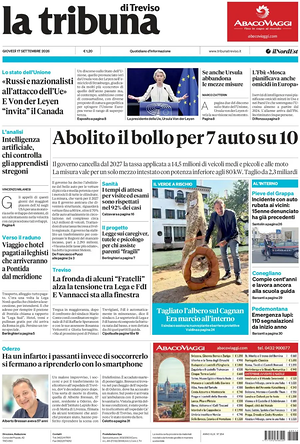 Prima pagina La Tribuna di Treviso di oggi - Quotidiano regionale