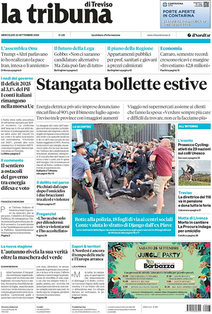 Prima pagina La Tribuna di Treviso di oggi - Quotidiano regionale