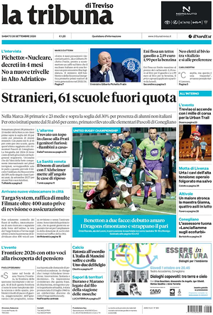 Prima pagina La Tribuna di Treviso di oggi - Quotidiano regionale