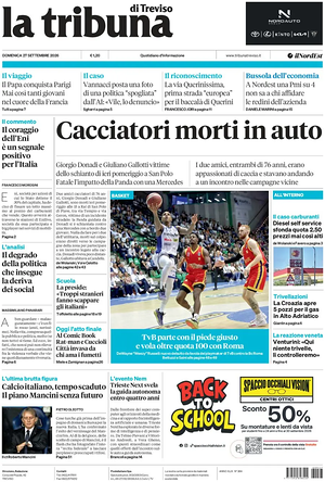 Prima pagina La Tribuna di Treviso di oggi - Quotidiano regionale